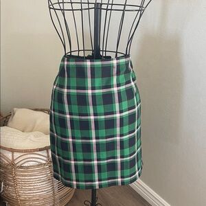 Express Green, Navy and Pink Plaid Skirt